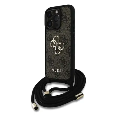 Guess PU 4G Metal Logo Crossbody popruh kryt iPhone 15 Pro hnědý