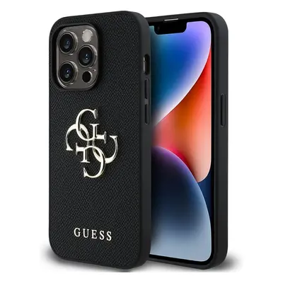 Guess PU Grained 4G Metal Logo kryt iPhone 14 Pro černý