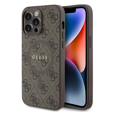 Guess PU Leather 4G Colored Ring MagSafe kryt iPhone 14 Pro Max hnědý