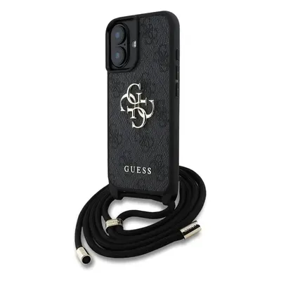 Guess PU 4G Metal Logo Crossbody popruh kryt iPhone 16 černý