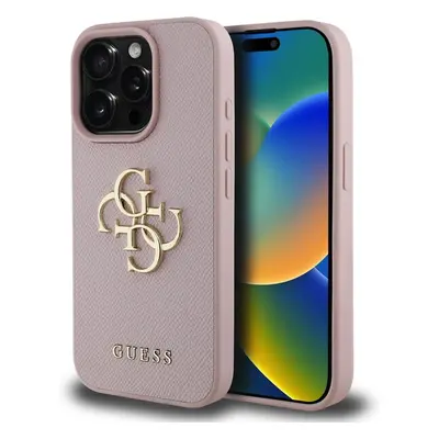 Guess PU Grained 4G Metal Logo kryt iPhone 15 Pro růžový