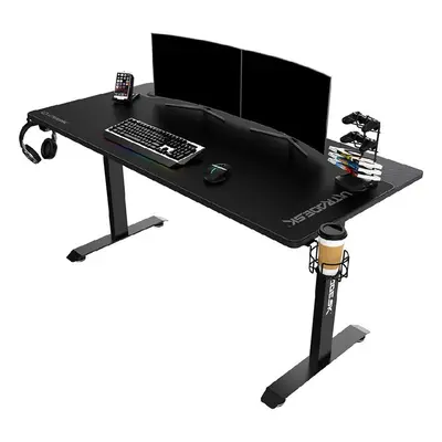 ULTRADESK MOMENTUM -BLACK moderní herní stůl s XXL podložkou černý