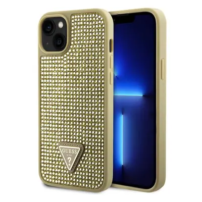 Guess Rhinestones Triangle Metal Logo Kryt pro iPhone 15 zlatý