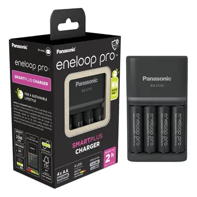 Panasonic Eneloop Charger BQ-CC55 + 4 x R6/AA Eneloop PRO 2500mAh BK-3HCDE K-KJ55HCD40E Černá