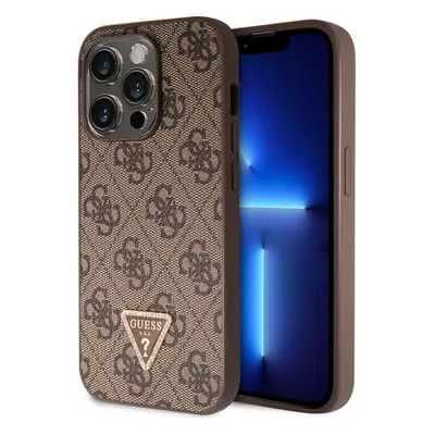 Guess PU 4G Strass Triangle Metal Logo kryt iPhone 15 Pro hnědý