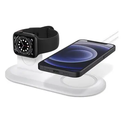 Spigen 2v1 MagFit Duo stojánek pro Apple Watch a iPhone bílý