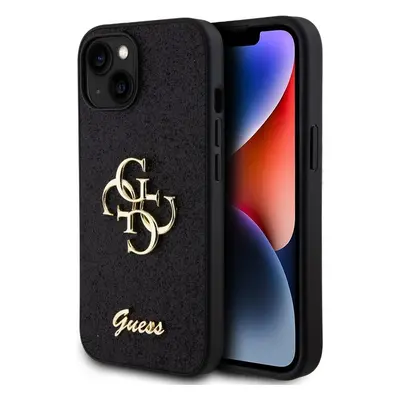 Guess PU Fixed Glitter 4G Metal Logo kryt iPhone 15 černý