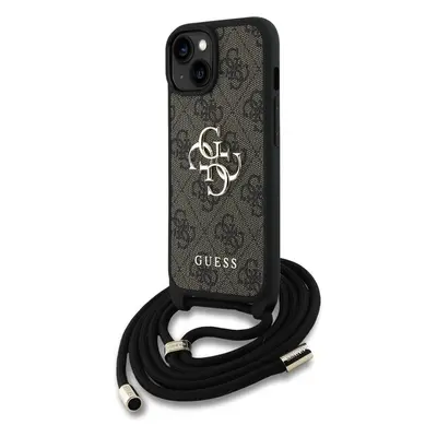 Guess PU 4G Metal Logo Crossbody popruh kryt iPhone 15 hnědý