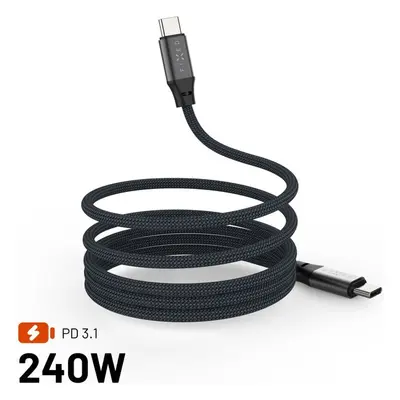 FIXED magnetický USB-C/USB-C kabel s opletením a Power Delivery, 1.2m, 240W, USB 2.0, šedý