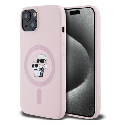 Karl Lagerfeld Liquid Silicone Karl and Choupette Magsafe zadní kryt iPhone 14 růžový