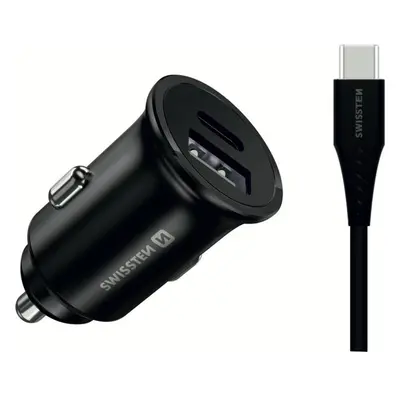 SWISSTEN CL kovový adaptér do auta 25W (Samsung)+kabel USB-C/USB-C černý