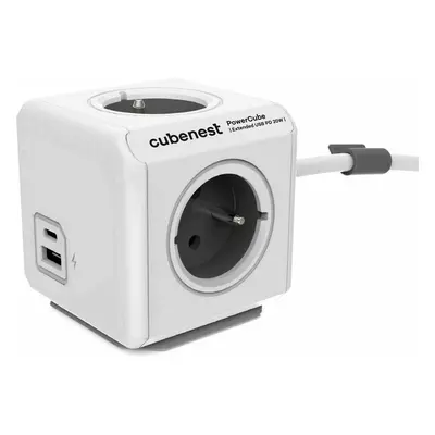 CubeNest PowerCube Extended USB PD 20W, A+C, 3m kabel, šedá