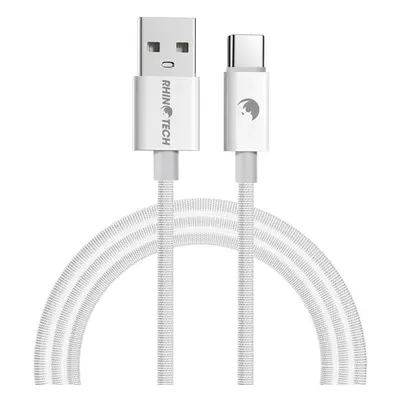 RhinoTech kabel s nylonovým opletem USB-A na USB-C 27W, 1 m bílý