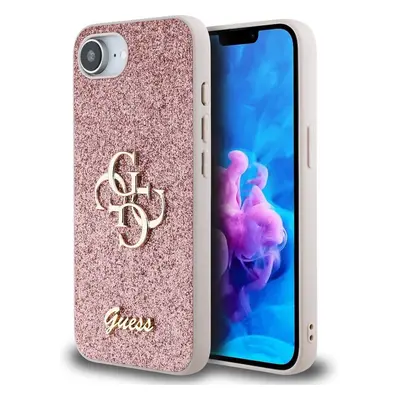 Guess PU Fixed Glitter 4G Metal Logo kryt iPhone 16e růžový