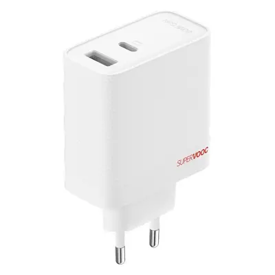 OnePlus SUPERVOOC 80W nabíječka s USB-C a USB-A, PD, GaN, PPS, QC, s kabelem bílá