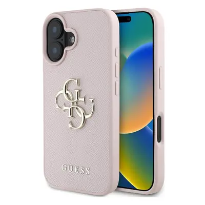 Guess PU Grained 4G Metal Logo kryt iPhone 16 růžový