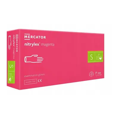 Mercator Nytrilex Powder Free Magenta Gloves - růžové rukavice bezpudrové, nitrilové, 100 ks S -