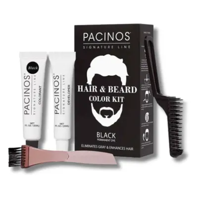 Pacinos Hair&Beard Color Kit Black - sada pro barvení vlasů a brady - černý odstín