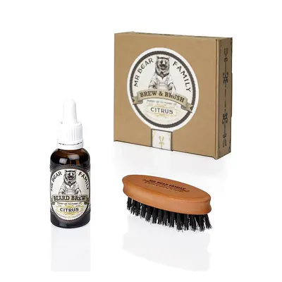 Mr. Bear Family Special Kit Brew and Brush - olej na bradu, 30 ml + kartáček na bradu. Citrus