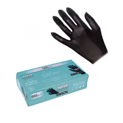 Eurostil Nitrile Gloves Powder Free - černé nitrilové rukavice bezpudrové, 100ks S - small (0668