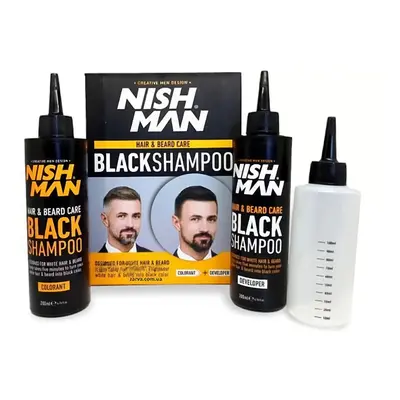 Nishman Hair&Beard Care Black Shampoo - barvící šampon, (200 ml barvivo, 200 ml aktivátor + apli