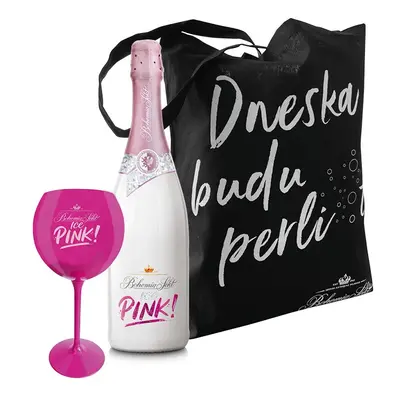 Dárkový set s růžovou sklenkou Bohemia Sekt Ice PiNK!