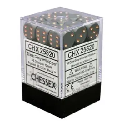 Chessex Sada 6-stěnných kostek 12mm - Tmavě šedá s měděnými tečkami (36x)