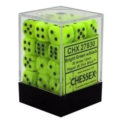 Chessex Sada 6-stěnných kostek 12mm - Svítivě zelená s černými tečkami (36x)