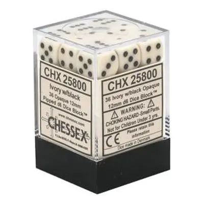 Chessex Sada 6-stěnných kostek 12mm - Slonovinová bílá s černými tečkami (36x)