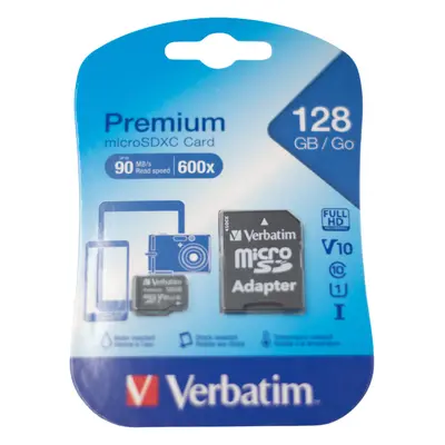 Micro paměťová karta SDXC 128 GB PREMIUM UHS-I (U1) + adaptér Verbatim