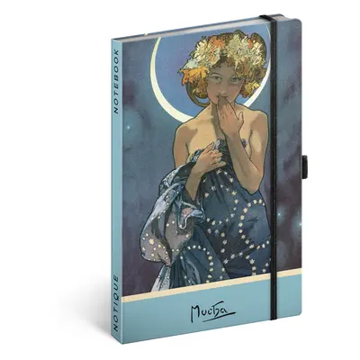 Notes Alfons Mucha – Luna, tečkovaný, 13 × 21 cm