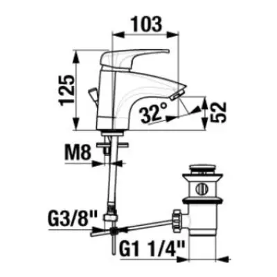 JIKA Deep - Umyvadlová baterie, výtok 103 mm, keramický stojánek, chrom H3111U10041121