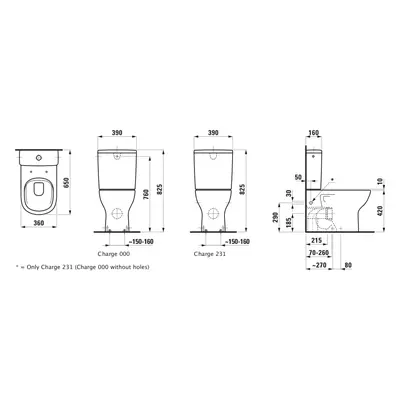 Laufen Lua - Stojící kombinační mísa, rimless, hluboké splachování, vodorovný/svislý odpad Vario