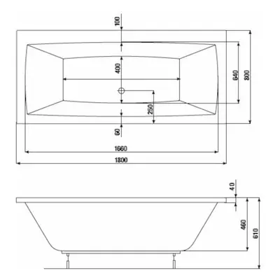 Jika Cubito Pure - Vana 1800x800 mm, odpad uprostřed, bílá H2254200000001