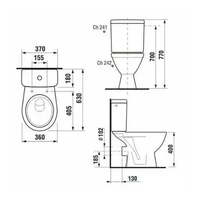 Jika Lyra plus - Kombinační klozet včetně nádržky, 630x360x770 mm, Dual Flush, boční napouštění,