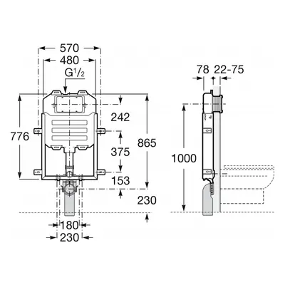 Jika Modul - Předstěnová instalace pro závěsné WC, 855x565x150 mm H8946510000001