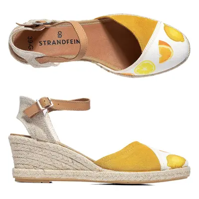 QVC STRANDFEIN polokožené espadrilky na klínku Barva: Žlutá