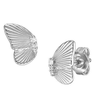 Fossil Slušivé stříbrné náušnice Butterflies s krystaly JFS00621040