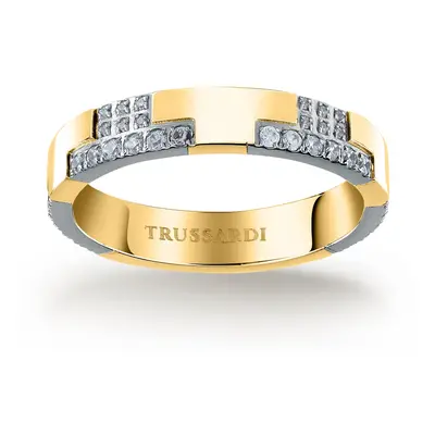 Trussardi Blyštivý bicolor prsten z oceli T-Logo TJAXC39 58 mm