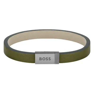 Hugo Boss Moderní khaki kožený náramek Jace 1580338 17,5 cm