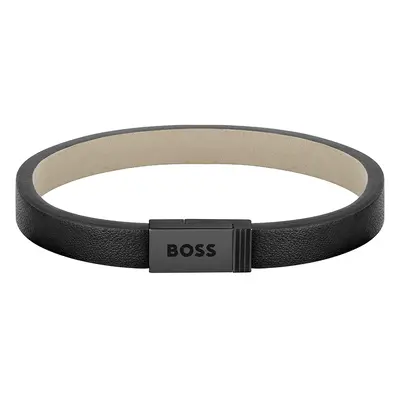 Hugo Boss Moderní černý kožený náramek Jace 1580337 17,5 cm