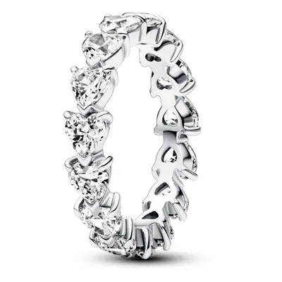 Pandora Třpytivý stříbrný prsten Row of Hearts Timeless 193103C01 54 mm