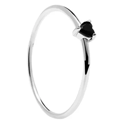 PDPAOLA Minimalistický stříbrný prsten se srdíčkem Black Heart Silver AN02-224 mm