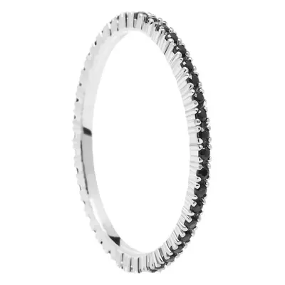 PDPAOLA Minimalistický prsten ze stříbra s černými zirkony Black Essential Silver AN02-348 mm