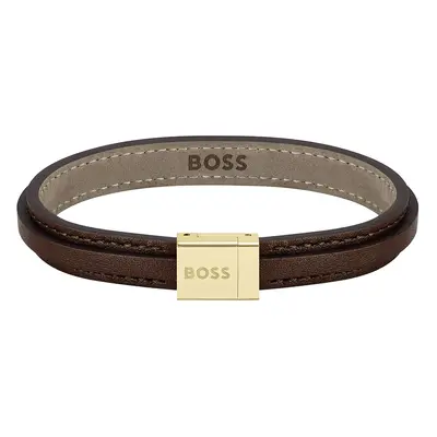 Hugo Boss Hnědý kožený náramek pro muže Grover 1580329 17,5 cm