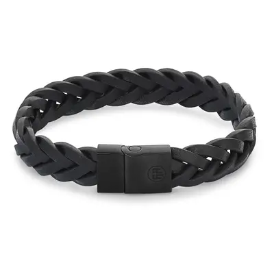 Rebel&Rose Černý kožený náramek Braided Black Black RR-M0026-B 16,5 cm - S