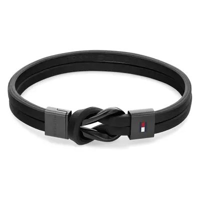 Tommy Hilfiger Moderní náramek z černé kůže Braided Knot 2790442