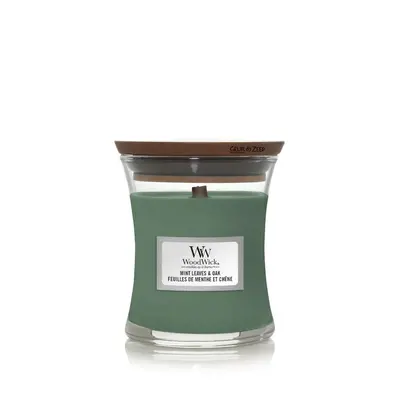 WoodWick Vonná svíčka váza malá Mint Leaves & Oak 85 g