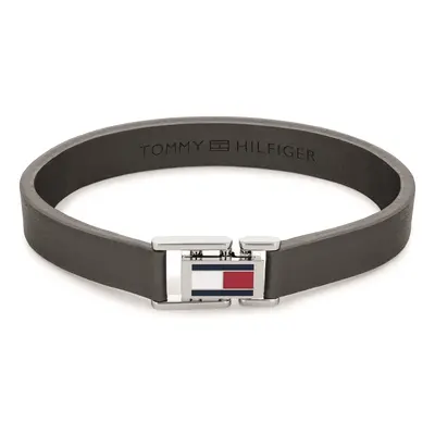 Tommy Hilfiger Šedý kožený náramek s ocelovým zapínáním 2790428