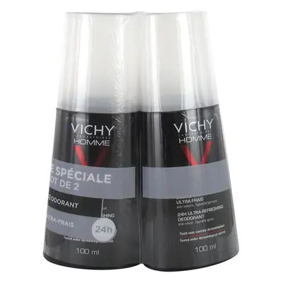 Vichy Sada deodorantů ve spreji Homme (24h Ultra-Refreshing Deodorant) 2 x 100 ml